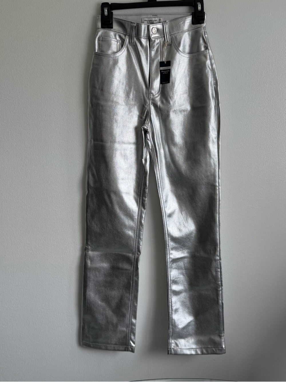 Abercrombie & Fitch Silver Metallic Straight '90s Ultra High-Rise Pants